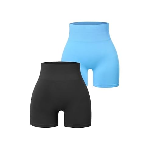 JOLLMONO 1-3 Pack Workout Shorts Women Scrunch Butt Lifting Biker Shorts Seamless Gym Workout Yoga Shorts Small 2-pack Black / Skyblue