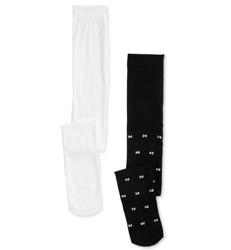 Trimfit Toddler Little Bigs Girls 2 Pk. Bow Print Tights Black Silver Bows 10-14