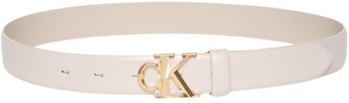 Calvin Klein Donna Cintura Buckle 3,0 cm con Fibbia con Monogramma, Avorio (Chateau/Antique Light Gold), 65 cm