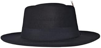 Wool Felt Fedora Hats for Women Men, Wide Brim Flat Top Hat Porkpie Hat, Jazz Hat with Feather Unisex