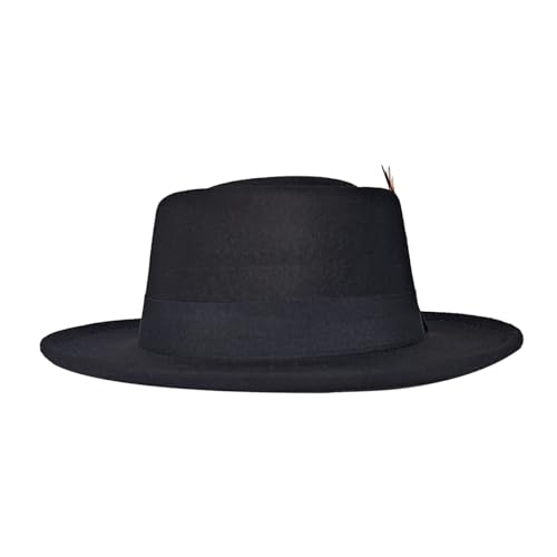 Wool Felt Fedora Hats for Women Men, Wide Brim Flat Top Hat Porkpie Hat, Jazz Hat with Feather Unisex