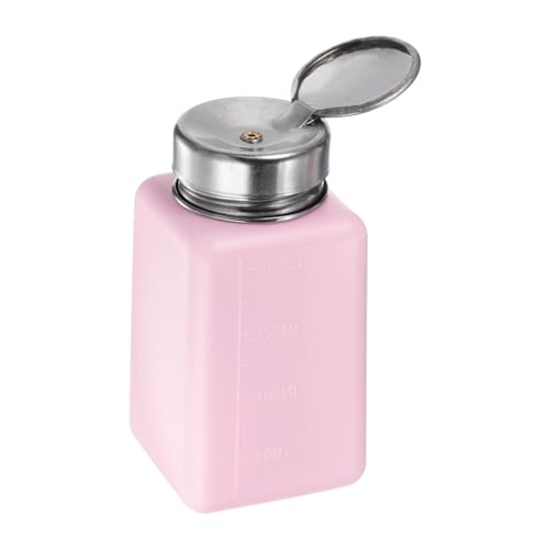 sourcing map Lösemittel Alkohol Spender 200ml(6.7oz) Drückbare Flüssigkeit Spender Pumpe mit Dichtung Edelstahl Deckel für Aceton Reiniger Poliermittel Entferner Rosa