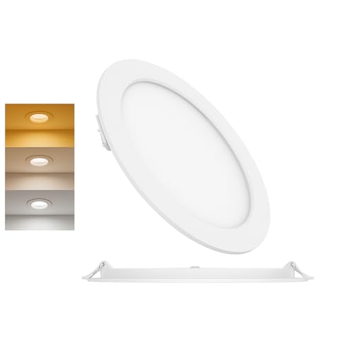 Braytron Ultraslim LED Einbaupanel Spot 12W Ø170mm Rund 3 Lichtfarben CCT 3000K 4000K 6500K 1120lm 230V Deckenleuchte Einbaustrahler Flach 26mm Einbautiefe Weiß Panellampe für Wohnzimmer Büro Flur