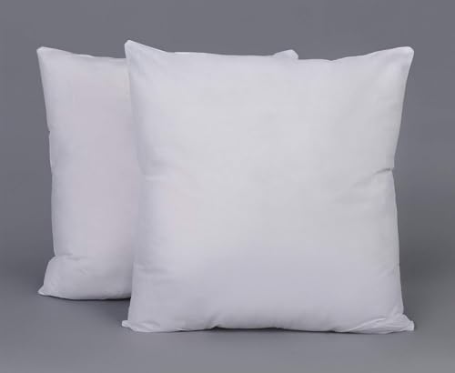 Minkara Polyester Cushion Pack of 2, 16x16 Inch White Solid Pillow Fillers for Sofa, Bed, Chair and Interior Décor