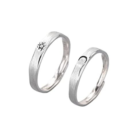 ZHOUJIE 925 Sterling Silver Couple Ring Sun Moon Engagement Ring Set Adjustable Promise Wedding Ring Friendship Band Sets Dainty Jewelry Gifts for Him and Her Cover