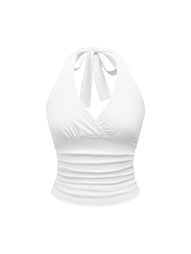 Image of GORGLITTER Women's Sleeveless Crop Halter Neck Top Leopard Print Top White