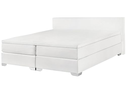 Image of Beliani Sturdy Frame Divan Bed 180x200 Cm Eu Super King Faux Leather with Wood Legs White & Silver President