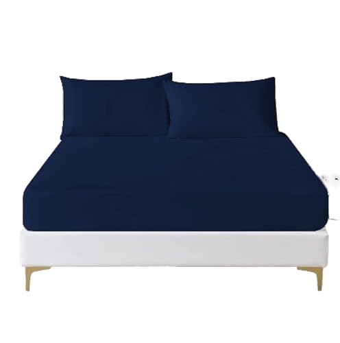 Funky Gadgets Diep hoeslaken King Size Navy 100% Egyptisch katoen, 300-draadtelling hoekelastiek 30 cm/12 inch, kingsize lakens, geen kussenslopen.