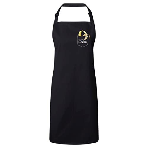 Tablier cuisine premium noir à motif banane avec grande poche frontale et tissu robuste