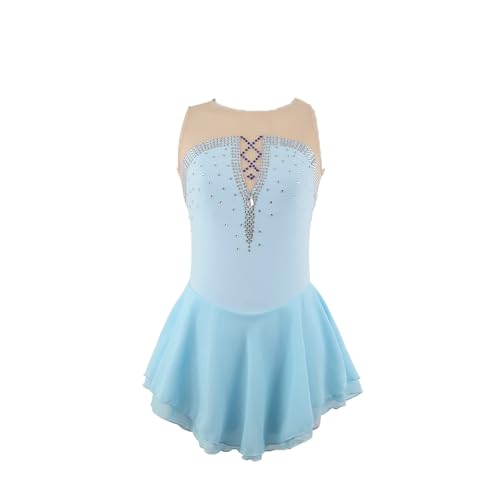 DIJITOO Vestido de patinação artística, elegante, brilhante, strass, sem mangas, para competição, co