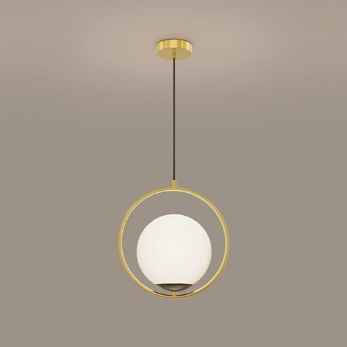 Lustre moderne boule de verre et anneau cuivre anti-éblouissement