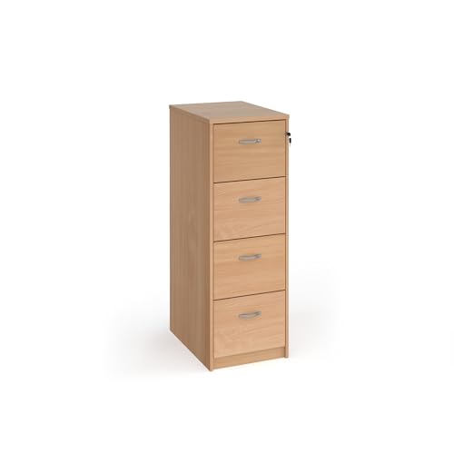 Image of Mr Office Deluxe executive 4 drawer filing cabinet with silver handles 1360mm high, Beech