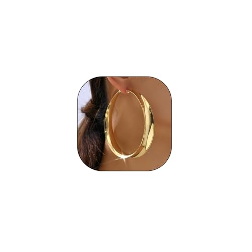 Chunky Gold Hoop Earrings Big Large Thick Hoops Earrings Statement Hoop Dangle Earring for Women Trendy Jewelry Gift (Gold, 8.5cm) by Hewill - Used condition - US$5.03