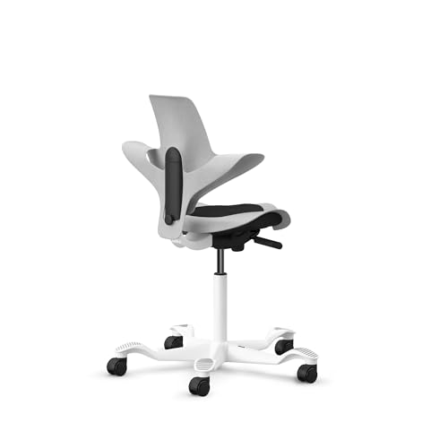 Image of HAG Capisco Puls Sit-Stand-White Base-Gray Frame-Black Vinyl Pad