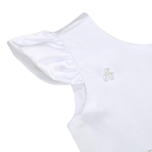 Flower Girl Dress Satin V-Back Flutter Sleeve Pageant Communion Bowknot for Wedding Birthday Guest Party Gown4