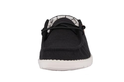 Image of HEYDUDE Girl's Wendy Youth Linen Black Size 9 | Girl's Shoes | Girl's Lace Up Loafers | Comfortable & Light-Weight