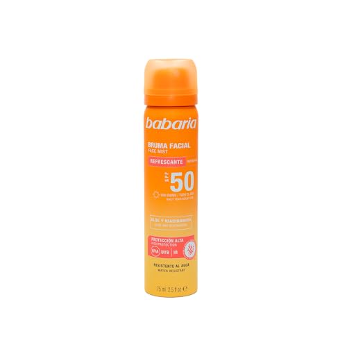 Babaria Bruma Facial SPF50+ 75 ml – Protector Solar 50 | Protector Solar Spray con Aloe Vera y Niacinamida - Resistente al Agua - Perfecto Para Llevar en el Bolso