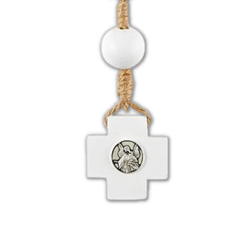 Needzo Guardian Angel Door Knob Rosary with Large White Beading, Religious Keepsake Prayer Beads, 12.5 inches3