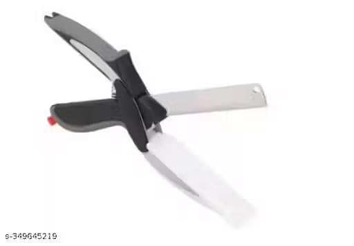 Image of 4 in 1 Clever Knife, Kitchen Scissors used for cut vegetable etc /Smart Cutter /Fish Scaler /Leaf Cutter /Scissor with Spring Locking Hinge (Stainless Steel, Black) pack of 1