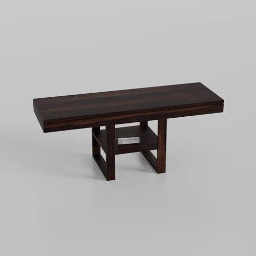 Image of Jangid Handicraft Solid Wood Coffee Table with 2 Stools | Tea Center Table with 2 Stools for Living Room | Wooden Rectangle Sofa Centre Table with Stool | Patio Teapoy Table with Two Puffy | Walnut