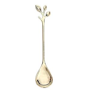 Sollarisy Coffee Spoon Cake Scoop Leaves Handle Dessert Scoop Teaspoon for Home Outdoor Camping