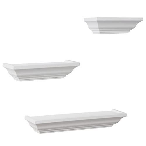 WOLTU Étagère Murale Lot de 3 en Bois étagère Baroque Style,Blanc RG9295ws