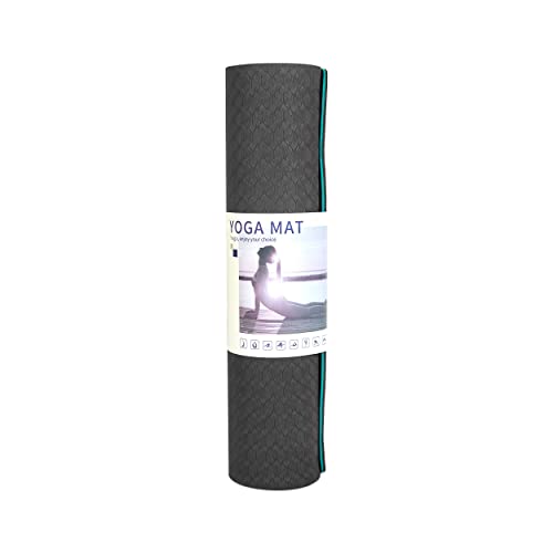 Image of Tarkan Non Slip Yoga Mat, 8mm Extra Thick Eco Friendly TPE Exercise Mats with Carrying Bag (Black & Green, Unisex)