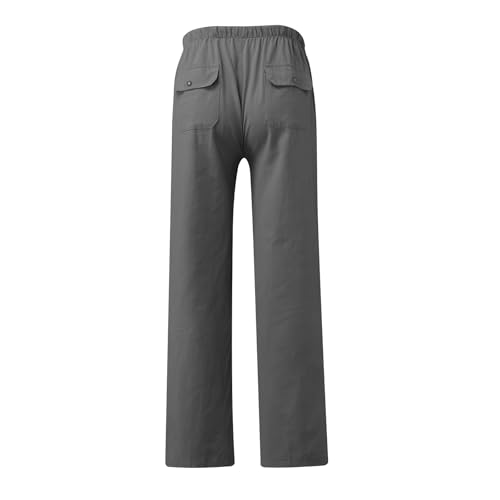 Mens Casual Cotton Linen Pants Loose Fit Elastic Drawstring Waist Yoga Pant Summer Travel Beach Baggy Trousers Pocket4
