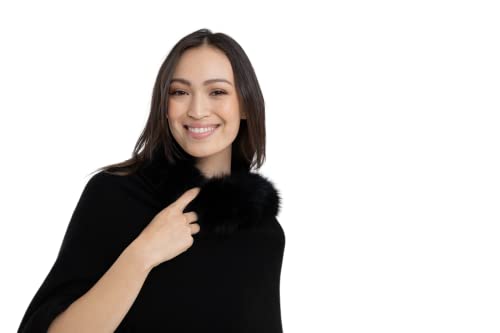 Luxe100% Cashmere Windchill Fox Trim Dress Topper Poncho: One-Size Cashmere Wrap Poncho - Lightweight, soft & Cozy3