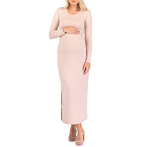 Women s Maternity Ruched Dress with Side Slits Mocha