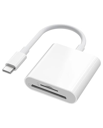 SD Card Reader for iPhone 15/16/17 Series Dual Slot USB 3.0 Memory Card Reader Portable USB C to SD Micro SD/TF Card Adapter for iPad Pro MacBook Android Camera Laptop Plug and Play