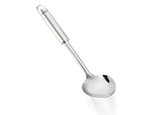Leifheit Gemüselöffel Sterling-Serie, Servierlöffel aus rostfreiem Edelstahl, Giesslöfel mit ovalem Griff für angenehme Handhabung, mit praktischer Aufhängeöse, Servierbesteck, Saucenlöffel silber
