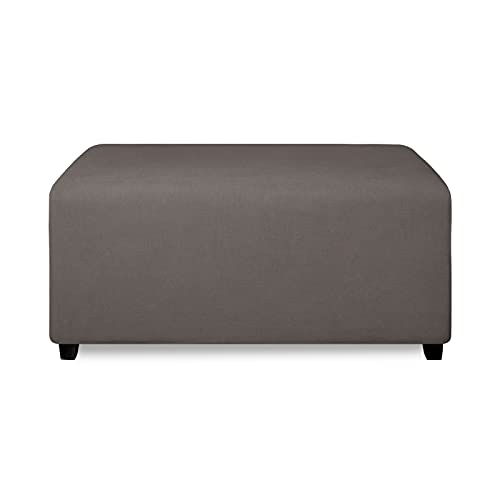 Image of PureFit Stretch Rectangle Ottoman Cover Footstool Cover, Taupe | Fleece Soft Form Fit Ottoman Slipcovers Rectangle Slipcover for Folding Storage with Nonslip Elastic Bottom