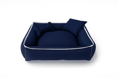 Cama Pet Média para Cachorro, Lavável, 60x60 cm, para Animais até 14kg, Muito Confortavel (Azul)