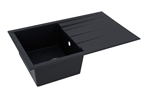 Respekta Mineralitespüle in Schwarz /1 Becken Einbauspüle in 80 x 50 cm Spülbecken geeignet für Unterschränke ab 50 cm Breite