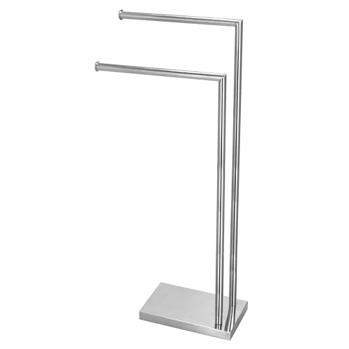 SPRINGOS Toallero de pie, 2 barras, de metal, 80 cm de alto, para toallas y toallas de baño, estable, soporte cuadrado