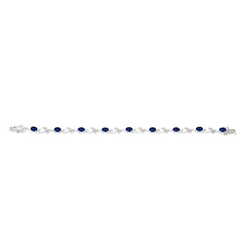 Gem Stone King 925 Sterling Silver Created Sapphire and Diamond Greek Vine Tennis Bracelet For Women (9.13 Cttw, Oval 6X4MM, 7 Inch)3