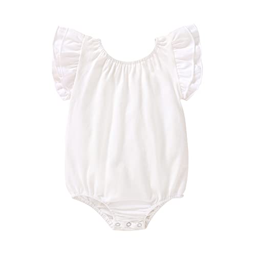 Image of YOUNGER TREE Infant Toddler Baby Girls Romper Lace Flutter Sleeve Bodysuit Cotton Summer Outfits