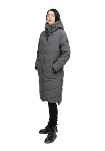 MARIKOO Damen Winterjacke Stepp Winter Jacke gesteppter Wintermantel warm lang Mantel [B949-Benik-Anthrazit-Gr.M]