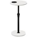 MAHANCRIS Tavolino da Divano Rotondo, Tavolino per Bevande Regolabile in Altezza 48,5-66 cm, con LED e Sottobicchieri, per Piccoli Spazi, Soggiorno, Camera da Letto, Balcone, Bianco e Nero AETHW32E01