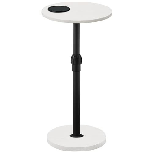Immagine prodotto: MAHANCRIS Tavolino da Divano Rotondo, Tavolino per Bevande Regolabile in Altezza 48,5-66 cm, con LED e Sottobicchieri, per Piccoli Spazi, Soggiorno, Camera da Letto, Balcone, Bianco e Nero AETHW32E01