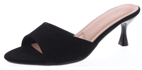 Women's Kitten Heel Mules Open Toe One Band Pump Slip On Sandals