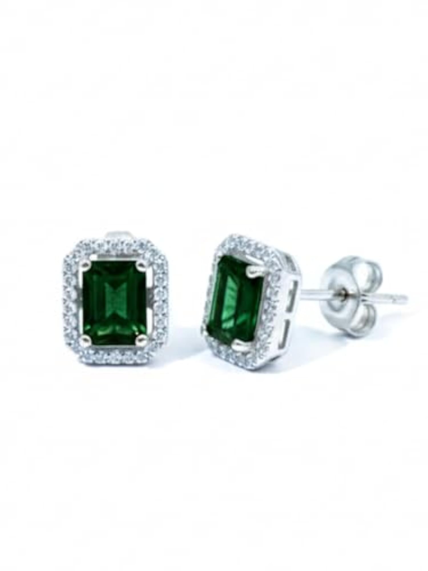 Silver-Plated Designer CZ Emerald Stud Earrings, Daily Wear