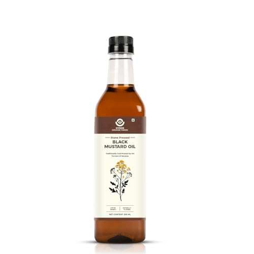 Image of Gyros Organic Farms Cold Pressed Black Mustard Oil 500ml | Plastic Bottle | No Chemical | Kacchi Ghani | Chekku | Sarso Tel | Good for Heart | Cholesterol Free | 100+ Lab-Tested Quality