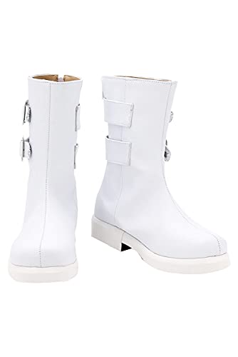 Walwoak Botas blancas con hebillas Adultos Anime Cosplay Disfraz Accesorios Zapatos cortos Cuero, Blanco, 44 EU