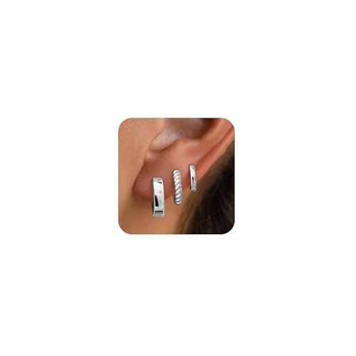 Small Hoop Earrings for Women - Dainty Silver Earrings Trendy 925 Sterling Silver Plated Hypoallergenic Huggie Twisted Hoops Earring Set for Women No Tarnish Jewelry Gift