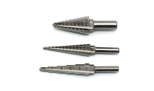 Image of TEMO 3 pc M35 Cobalt Double Straight Flute Step Drill Double Cut Unibit Total 28 Step: 3 /16 Inch - 1 /2 Inch 6 Step, 1 /4 Inch -3 /4 Inch 9 Step, 1 /8 Inch -1 /2 Inch 13 Step