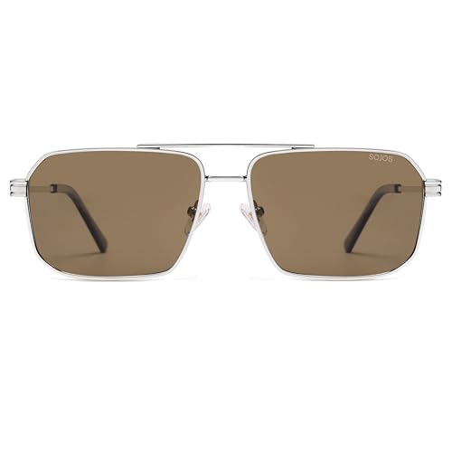 Image of SOJOS Retro Polarized Square Sunglasses for Women Men Vintage Large Double Bridge UV Protection Metal Sun Glasses SJ1246