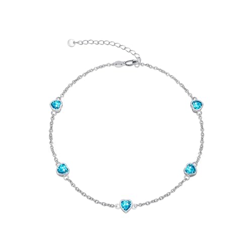 Image of Dorunmo Heart Birthstone Bracelets 925 Sterling Silver Round Birthstone Anklet for Women Birthday Jewelry Gifts for Girlfriend Wife Mother Her