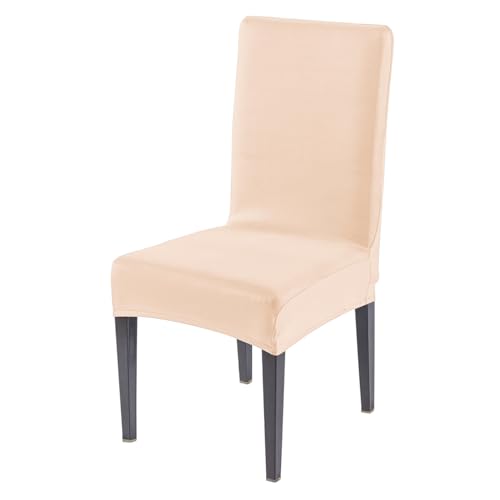 Image of HOKIPO 'SereneSolids' 140 GSM Stretchable Dining Chair Cover - Set of 1, Beige (AR-6246-BGE)
